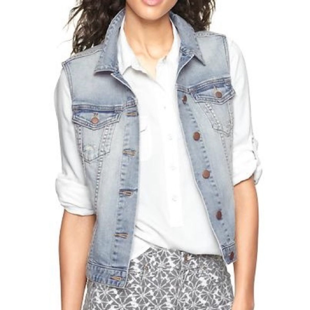 GAP 1969| Light Blue Distressed Denim Blue Jean Vest Sz S